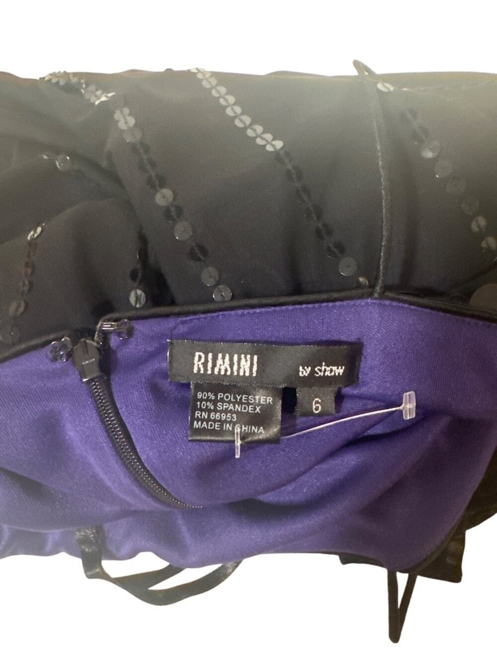RIMINI By Shaw Vintage Black Sequined Spaghetti Strap Maxi Dress 6 Purple Lined - Picture 4 of 14